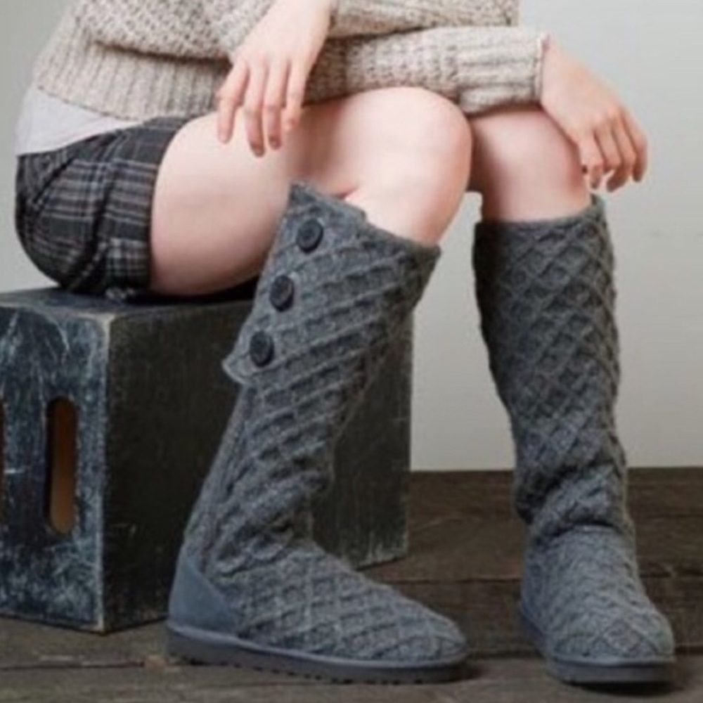 UGG Dark Gray Cardy Lattice Knit Tall Boots Size 6